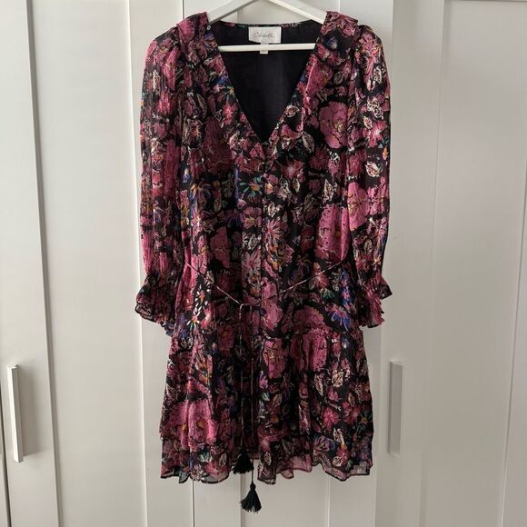 Cleobella Dresses & Skirts - CLEOBELLA | Black and Pink Ruffled Tiered Floral Mini Dress | Size Small